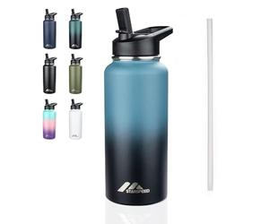 StarSpeed Botella de agua aislada de 32 onzas, termo de agua de acero inoxidable de doble pared, jarra de agua de vacío de 32 onzas, taza térmica deportiva de boca ancha con tapas de boquilla de