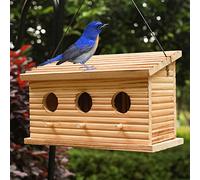 STARSWR Casas de pájaros para exteriores, sala de casa de pájaros al aire libre para 3 familias de aves, 3 agujeros Bluebird Finch Cardenales colgantes Birdhouse