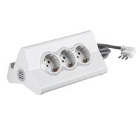 BTicino S3713DBU Regleta de Alta tecnología con 3 Tomas estándar 10A/16A Tipo P30 250 V, (1 Toma USB de Carga rápida 5 V 2,4 A máx. y 1 USB 5 V 1,5 A máx.), Cable de 2 m, Blanco