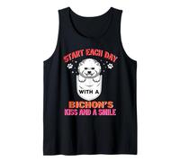 Start Each Day with A Bichon Frise Dog Kiss Smile Puppy Camiseta sin Mangas