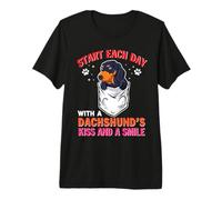Start Each Day with A Dachshund Dog Kiss Smile Funny Puppy Camiseta Premium