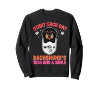 Start Each Day with A Dachshund Dog Kiss Smile Funny Puppy Sudadera