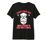 Start Each Day with A Maltese Dog Kiss Smile Funny Puppy Camiseta Premium
