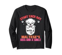 Start Each Day with A Maltese Dog Kiss Smile Funny Puppy Manga Larga