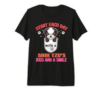 Start Each Day with A Shih Tzu Dog Kiss Smile Funny Puppy Camiseta Premium