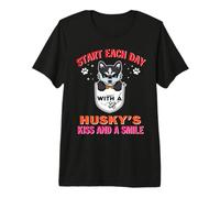 Start Each Day with A Siberian Husky Dog Kiss Smile Puppy Camiseta Premium