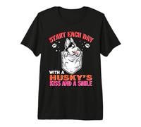 Start Each Day with A Siberian Husky Dog Kiss Smile Puppy Camiseta Premium