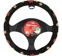 Start Funda de Volante de Coche de Primavera de 37 a 39 cm de diámetro, Negra con Flores, Universal, protección TPR, Volante de máquina, no tóxica, Probada con Materiales