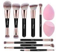 Start Makers 12 Piezas Brochas de Maquillaje Profesionales de Doble Cara Pincel Para Base de Maquillaje Colorete Correctores y Sombras de ojos con 2 Esponjas de Maquillaje