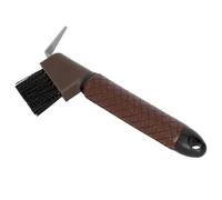 START - Rascador de pezuñas con cepillo - Rascador ergonómico para caballos - Limpiador de pezuñas 2 en 1 con mango antideslizante para un cuidado fácil y seguro de pezuñas (marrón)