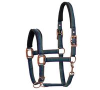 Start Rustic - Cabestro para caballos - Cabestro ajustable de nailon con suave acolchado - Cómodo y sin rozaduras - Para sangre caliente, sangre pura y poni - Herrajes de latón resistentes (azul/verde