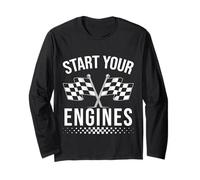 Start Your Engines - Bandera a Cuadros Vintage para Coche de Carreras Manga Larga