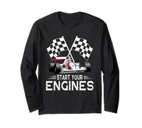 Start Your Engines - Coche de Carreras con Bandera a Cuadros Vintage Manga Larga