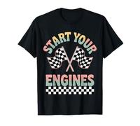 Start Your Engines Retro Racing Vibe with Checker Flags Camiseta