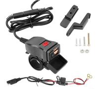 Startbuymore Cargador de coche con puertos USB duales, voltímetro digital de diseño impermeable y compatibilidad de carga rápida 3.0 para carga fiable en el vehículo (control de calidad doble rojo)