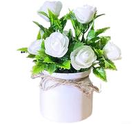 Startbuymore Exhibición de rosas artificiales en maceta para estante de escritorio o mesa auxiliar con elegante silueta botánica (blanco)