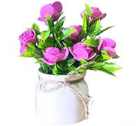 Startbuymore Expositor de rosas artificiales en maceta para estante de escritorio, mantel o mesa auxiliar con elegante silueta botánica (rosa roja)