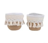 Startbuymore Juego de cestas redondas de almacenamiento con borlas, organizador de cuerda de algodón para brochas de maquillaje, cosméticos, decoración de escritorio del hogar, 2 piezas de 10 x 10 x