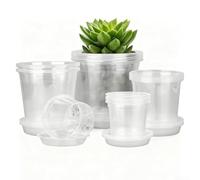 Startbuymore Macetas transparentes de plástico con drenaje y platillo para observación de raíces, control de humedad y seguimiento del desarrollo de plantas