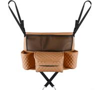 Startbuymore Organizador de respaldo de asiento de coche con acabado de cuero sintético doble portavasos almacenamiento de malla y forro de amortiguación de ruido (marrón)