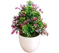 Startbuymore Planta artificial bonsái a base de plástico con detalles de flor de loto, morado, verde, amarillo, rojo, para decoración de bajo mantenimiento (color loto rojo)