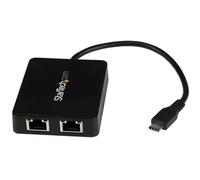 StarTech Adaptador USB-C a 2 Gigabit Ethernet + USB 3.0 Extra Negro