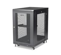 StarTech Armario Rack 18U 4 Columnas Cerrado 19in, 75cm, 450kg (RK1833BKM) | Gestión de cables incluida, Totalmente montado con ruedas, Puertas de malla con cerradura