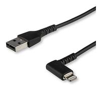 StarTech.com Cable Resistente USB-A a Lightning de 2 m - Negro -Acodado en un Ángulo de 90° a la Derecha - Cable de Carga y Sincronización USB Tipo A a Lightning de Fibra de Aramida Resistente - MFi - iPhone