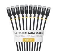 StarTech Cable Ethernet Cat6A FTP RJ45 Ultra Fino Negro 15cm - Antienganche - 34AWG Cobre Puro - Paquete de 10
