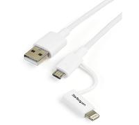 StarTech Cable Lightning y Micro-USB a USB-A 1m Blanco (LTUB1MWH) | Compatible con iPhone iPad iPod y móviles Android, Carga y sincronización de datos