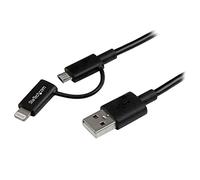 StarTech Cable Lightning y Micro-USB a USB-A 1m Negro (LTUB1MBK) | Compatible con iPhone iPad iPod y móviles Android, Carga y sincronización de datos