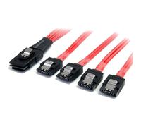 StarTech Cable Mini SAS SFF-8087 a 4x SATA 50cm Cierre - Rojo (SAS8087S450) | Serial Attached SCSI, Hasta 6 Gbps por canal, Diseño multi-lane