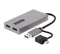 StarTech.com Adaptador de USB a HDMI Doble, USB A/C a 2 Pantallas HDMI (1x 4K30Hz, 1x 1080p), Dongle Integrado USB-A a C, Cable de 11cm, Adaptador USB 3.0 a HDMI, Windows y macOS