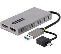 StarTech.com Adaptador de USB a HDMI Doble, USB A/C a 2 Pantallas HDMI (1x 4K30Hz, 1x 1080p), Dongle Integrado USB-A a C, Cable de 11cm, Adaptador USB 3.0 a HDMI, Windows y macOS