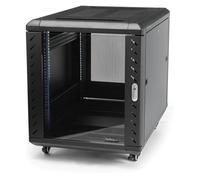 StarTech.com Armario Rack para Servidores 12U 19" 800 kg, con Ruedas, Puertas de Vidrio y Aluminio, Cerradura, 663 mm Alto, Color Negro