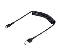 StarTech.com - Cable 50cm USB a Lightning con Certificación MFi, Cable Rizado de Carga para iPhone, Negro, con Recubrimiento de