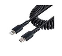 StarTech.com Cable de 50cm USB-C a Lightning MFi, Cable USB Tipo C Rizado de Carga Negro para iPhone, con Recubrimiento de TPE,