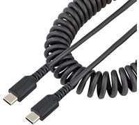StarTech Cable USB-C a USB-C R2CCC-1M – 1 m rizado, Carga Rápida, USB 2.0, Fibra de Aramida Negro