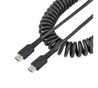 StarTech.com Cable de 1m de Carga USB C a USB C, Cable USB Tipo C Rizado de Carga Rápida y Servicio Pesado, Cable USB 2.0 USBC, de Fibra de Aramida Resistente, Negro (R2CCC-1M-USB-CABLE)
