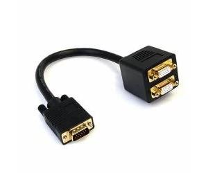 StarTech.com Cable de 30cm Duplicador Divisor de Vídeo VGA de 2 Puertos Salidas Compacto - Bifurcador - Adaptador para Cable (VGA, 2xVGA, Macho/Hembra, Negro, 0,3m, 145g)
