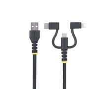 StarTech.com - Cable Multicarga Resistente USB de 1m - Lightning/Micro-USB/USB-C - Certificado Apple MFi - Recubrimiento de Aram