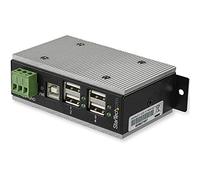 StarTech.com Concentrador USB 2.0 de 4 Puertos - Hub Industrial de Metal(4xUSB-A) con ESD y Protección contra Picos -