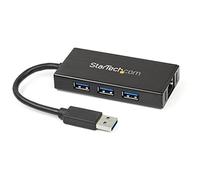 StarTech.com Hub USB 3.0 de Aluminio con Cable - 5Gbps - Concentrador de 3 Puertos USB con Adaptador de Red Ethernet Gigabit