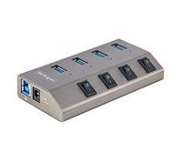 StarTech. com Hub USB-C autoalimentado de 4 Puertos con interruptores Individuales de Encendido/Apagado, concentrador de expansión USB 3.0 de 5 Gbps con Fuente de alimentación, hub USB-C a USB-A de