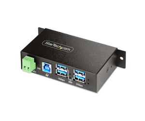 StarTech.com Hub USB Industrial de 4 Puertos Gestionado - Servicio Pesado - Caja de Metal - Protección ESD y Sobretensión - Montaje DIN, Pared, Escritorio - USB 3.2 Gen 1 5Gbps