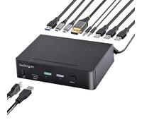 StarTech.com Switch Conmutador KVM USB C Tipo C, KVM de 2 puertos DisplayPort con Vídeo Sencillo UHD HDR de 4K 60Hz, Audio de 3,5mm, Hub 6x USB, Compatible con TB 3/4 (SV231DPUCA)