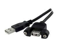 StarTech.com USBPNLAFAM1 - Cable Alargador de 30cm USB 2.0 de Alta Velocidad para Montar Empotrar en Panel - Extensor Macho a Hembra USB A - Negro