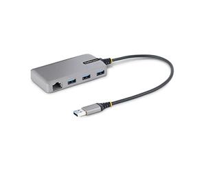 StarTech Hub USB-A 3 Puertos 5Gbps con Ethernet Gigabit RJ45, Cable 30cm | Entrada de alimentación Micro-USB auxiliar de 4, 5W, Compatible con Windows, macOS, Linux, ChromeOS y Android
