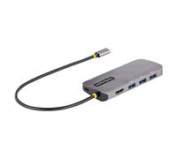StarTech Hub USB-C 6 en 1, HDMI 4K 60Hz HDR10, 3x USB-A 5Gbps, GbE, 100W | Cable integrado de 30cm, Carga de portátil hasta 85W, Compatible con MacBook M1-M4 y Windows, Ideal para el hogar u oficina