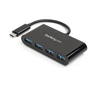 StarTech Hub USB-C de 4 Puertos 5Gbps con 4x USB-A (HB30C4AB) | Conversor de USB-C a USB, Diseño compacto y ligero, Cable integrado, Económico